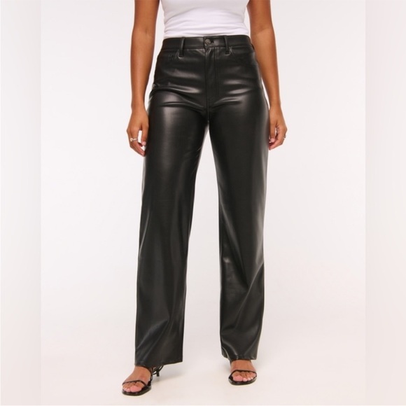Abercrombie & Fitch Curve Love Ultra High Rise 90s Straight Vegan Leather Pant - Picture 3 of 11